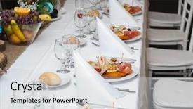  Presentation with festive - Colorful PPT layouts enhanced with wedding reception social events - festive table decorations backdrop and a  colored foreground