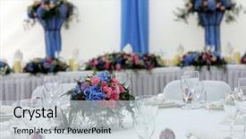  Presentation with wedding but not for love - PPT theme consisting of wedding reception tables background and a sky blue colored foreground