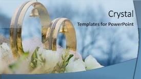  Presentation with wedding rings - Beautiful theme featuring wedding rings and flowers decorative backdrop and a light blue colored foreground