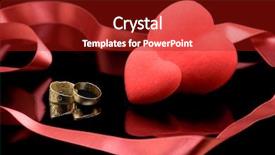  Presentation with red stripe - Audience pleasing presentation theme consisting of wedding rings and two hearts wrapped around red stripe backdrop and a crimson colored foreground