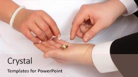  Presentation with wedding rings - Colorful presentation enhanced with wedding rings on a men's palm conceptual image backdrop and a coral colored foreground