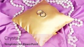  Presentation with purple wedding - PPT layouts enhanced with wedding rings on satin pillow on purple cloth background background and a lemonade colored foreground