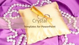  Presentation with purple wedding - Presentation theme enhanced with wedding rings on satin pillow on purple cloth background background and a cream colored foreground