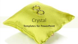  Presentation with white wedding - Presentation featuring wedding rings on satin pillow isolated on white background and a yellow colored foreground