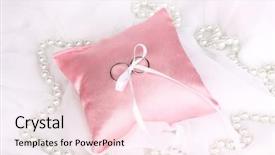  Presentation with white wedding - Theme enhanced with wedding rings on satin pillow on white cloth background background and a lemonade colored foreground