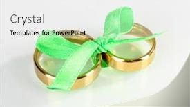 Presentation with white wedding - Audience pleasing slide deck consisting of wedding rings tied with ribbon isolated on white backdrop and a white colored foreground