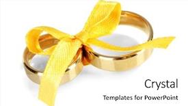  Presentation with wedding rings - PPT theme featuring wedding rings tied with ribbon background and a white colored foreground