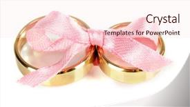  Presentation with wedding white - Beautiful slide deck featuring wedding rings tied with ribbon isolated on white backdrop and a sky blue colored foreground