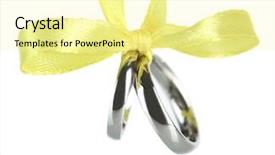  Presentation with wedding rings - PPT theme featuring wedding rings tied with ribbon background and a blonde colored foreground