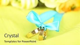  Presentation with wedding rings - Beautiful slide deck featuring wedding rings tied with ribbon on bright fabric backdrop and a yellow colored foreground