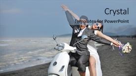  Presentation with beach wedding - PPT layouts enhanced with wedding sce of bride background and a light blue colored foreground