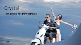  Presentation with beach wedding - Slide set consisting of wedding-sce-of-bride background and a light blue colored foreground