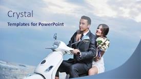  Presentation with beach wedding - Presentation design with wedding-sce-of-bride background and a sky blue colored foreground