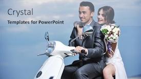  Presentation with beach wedding - Audience pleasing presentation design consisting of wedding-sce-of-bride backdrop and a light blue colored foreground