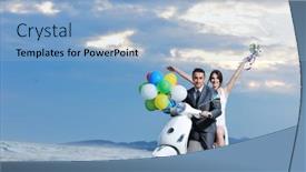  Presentation with beach wedding - Beautiful presentation design featuring wedding-sce-of-bride backdrop and a light blue colored foreground