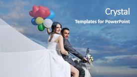  Presentation with beach wedding - PPT theme enhanced with wedding scene of bride background and a teal colored foreground