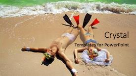  Presentation with bride and groom - PPT layouts featuring wedding sea - bride and groom lying background and a coral colored foreground