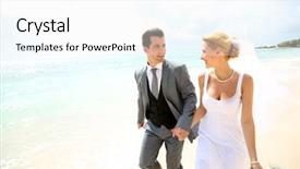  Presentation with married couple hearts - Presentation theme enhanced with wedding sea - just married couple running background and a white colored foreground