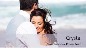  Presentation with beach wedding - PPT theme having wedding sea - loving bride and groom hugging background and a lemonade colored foreground
