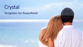  Presentation with honeymoon - Audience pleasing presentation theme consisting of wedding sea - rear view of young couple backdrop and a sky blue colored foreground