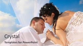  Presentation with passion - Presentation theme consisting of wedding shot of sexy passion between bride and groom background and a coral colored foreground