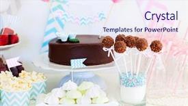  Presentation with chocolate dessert - Amazing PPT theme having wedding shower - berries popcorn canapes candies backdrop and a sky blue colored foreground