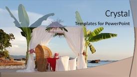  Presentation with tropical wedding - Audience pleasing PPT theme consisting of wedding table and set up backdrop and a light blue colored foreground