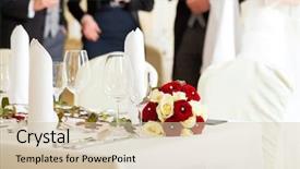  Presentation with feast - PPT theme featuring wedding table at a wedding background and a soft green colored foreground