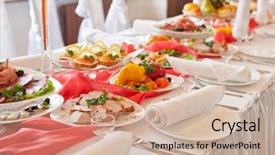  Presentation with table setting - Theme having wedding table setting background and a coral colored foreground