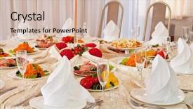  Presentation with wedding banquet table - PPT theme having wedding table setting background and a soft green colored foreground