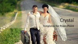  Presentation with road safety young drivers - PPT layouts consisting of wedding vintage - young newlywed couple holding suitcases background and a mint green colored foreground