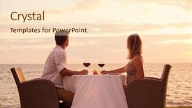  Presentation with romantic beach - Colorful slide set enhanced with wedding wine - couple sharing romantic sunset dinner backdrop and a cream colored foreground
