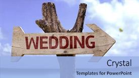  Presentation with beach wedding - PPT theme enhanced with wedding wooden sign background and a light blue colored foreground