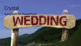  Presentation with beach wedding - Cool new PPT theme with wedding wooden sign with a beach on background backdrop and a teal colored foreground