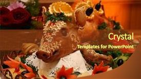  Presentation with pig farm - PPT theme featuring wedding young pig background and a tawny brown colored foreground