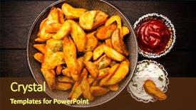  Presentation with potato - PPT theme consisting of wedge - baked potato fries on wooden background and a tawny brown colored foreground