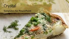 Presentation with wedges - Beautiful presentation design featuring wedges of vegetable frittata on a board with parmesan and dill backdrop and a yellow colored foreground