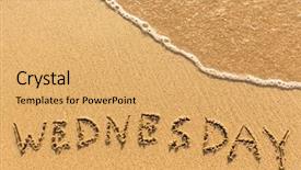  Presentation with footprints and sand beach - Cool new PPT theme with wednesday - inscription on sand beach backdrop and a yellow colored foreground