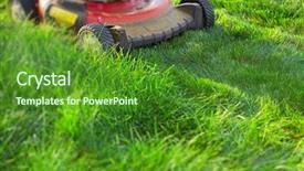  Presentation with weed - PPT theme consisting of weed - lawn mower cutting green grass background and a forest green colored foreground
