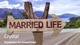  Presentation with married - PPT theme consisting of weedding ceremony - married life wooden sign background and a coral colored foreground