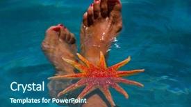 Presentation with water woman swimming underwater - Slide set having fashion week - woman's legs with starfish background and a ocean colored foreground