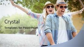  Presentation with hip - PPT theme enhanced with weekend - hip young couple going background and a mint green colored foreground