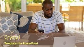  Presentation with man holding phone - Slide set enhanced with weekend-fun-at-home-together background and a coral colored foreground