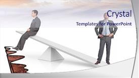  Presentation with weighing scale - PPT theme with weighing businessmen over cliff edge background and a sky blue colored foreground