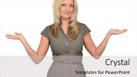  Presentation with balance - Beautiful theme featuring weighing options - balance concept - woman showing backdrop and a light gray colored foreground