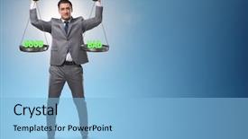  Presentation with good bad a moral dilemma - Presentation design consisting of weighing options - businessman choosing between good background and a light blue colored foreground