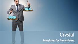  Presentation with bad - PPT theme having weighing options - businessman choosing between good background and a light blue colored foreground
