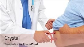  Presentation with body fat - PPT layouts enhanced with weight - doctor measuring obese man stomach background and a coral colored foreground