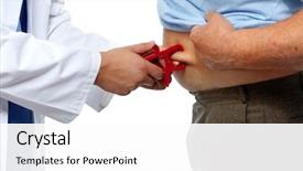  Presentation with body fat - Slide set enhanced with weight - doctor measuring obese man stomach background and a white colored foreground