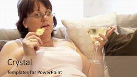 Presentation with relaxing - Audience pleasing PPT layouts consisting of weight - overweight woman relaxing on sofa backdrop and a lemonade colored foreground